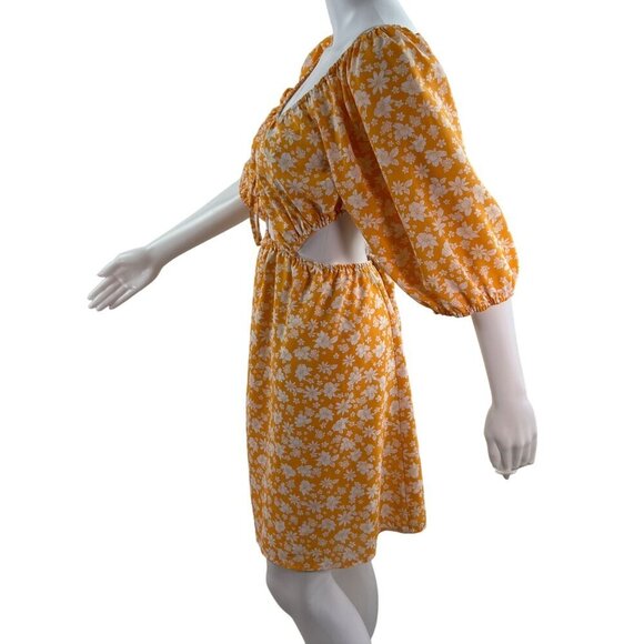 Pink Lily Womens 3XL Yellow Floral Puff Sleeve Cutout Dress Stretchy Resort Wear - Picture 9 of 16